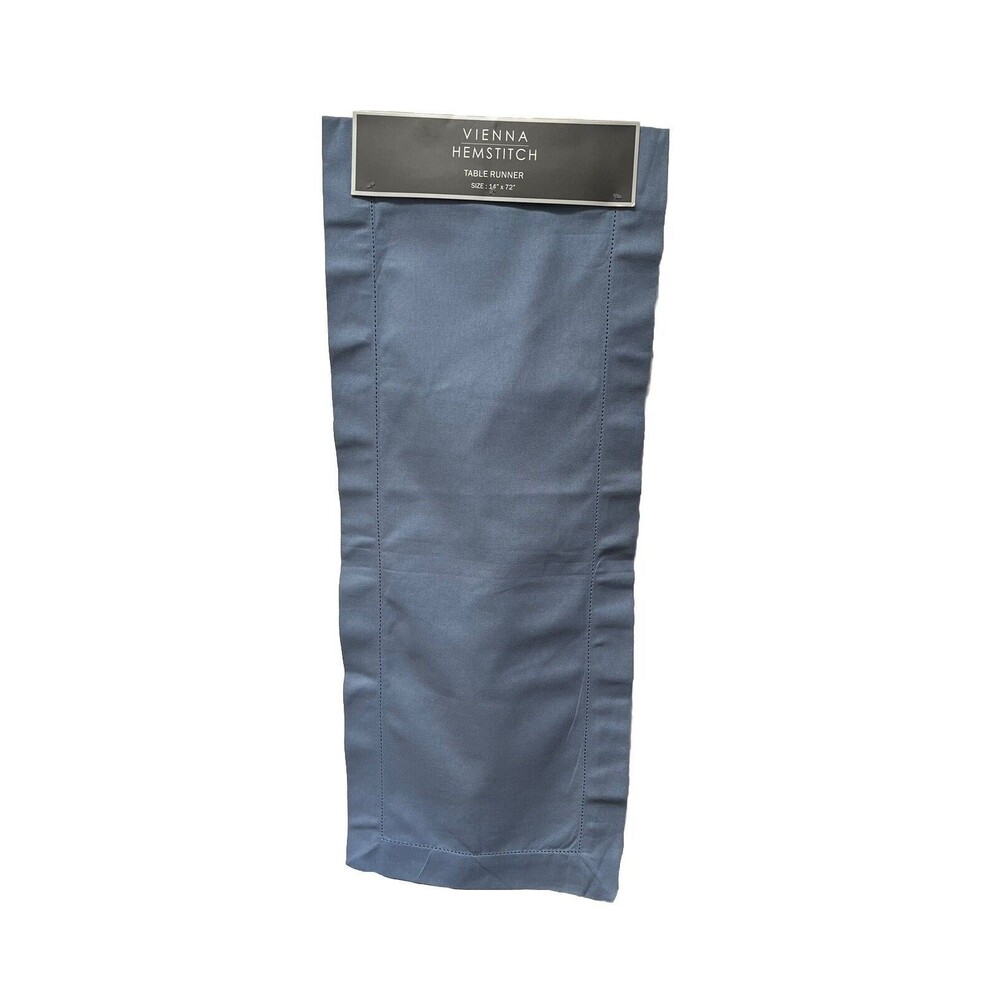 NWT Vienna Hemstitch Blue Table Linen Runner 14 x 72 100% Cotton Classic